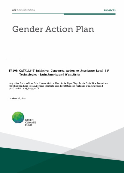 Document cover for Gender action plan for FP198: CATALI.5°T Initiative: Concerted Action To Accelerate Local I.5° Technologies – Latin America and West Africa