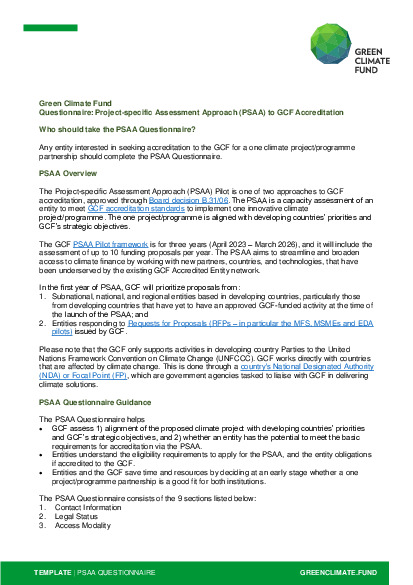 Document cover for PSAA Questionnaire