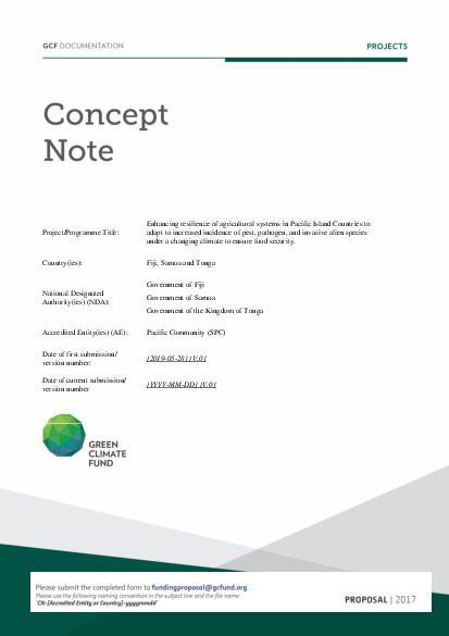 Document cover for Enhancing resilience of agricultural systems in Pacific Island Countries to adapt to increased incidence of pest, pathogen, and invasive alien species under a changing climate to ensure food security