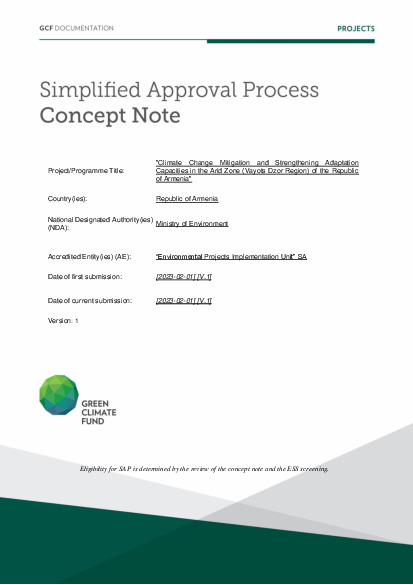 Document cover for Climate Change Mitigation and Strengthening Adaptation Capacities in the Arid Zone (Vayots Dzor Region) of the Republic of Armenia