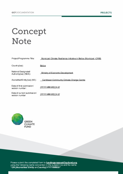 Document cover for Municipal Climate Resilience Initiative in Belize (Municipal -CRIB)