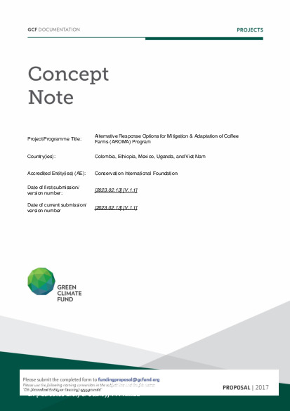 Document cover for Alternative Response Options for Mitigation & Adaptation of Coffee Farms (AROMA) Program