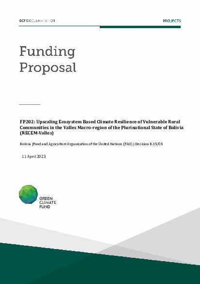 Document cover for Upscaling Ecosystem Based Climate Resilience of Vulnerable Rural Communities in the Valles Macro-region of the Plurinational State of Bolivia (RECEM-Valles)