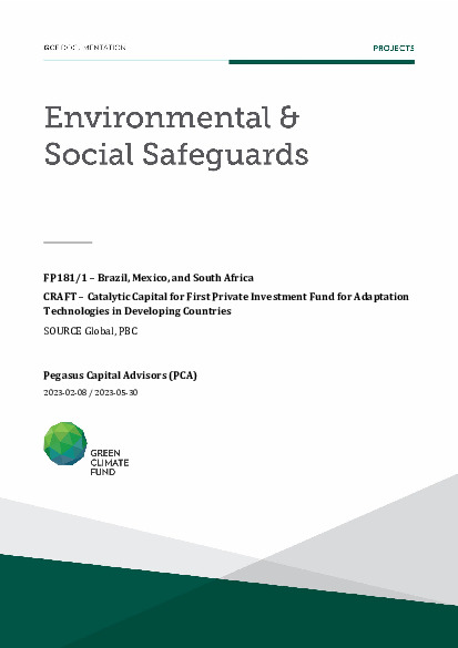 Document cover for Environmental and social safeguards (ESS) report for FP181: CRAFT – Catalytic Capital for First Private Investment Fund for Adaptation Technologies in Developing Countries - SOURCE Global, PBC