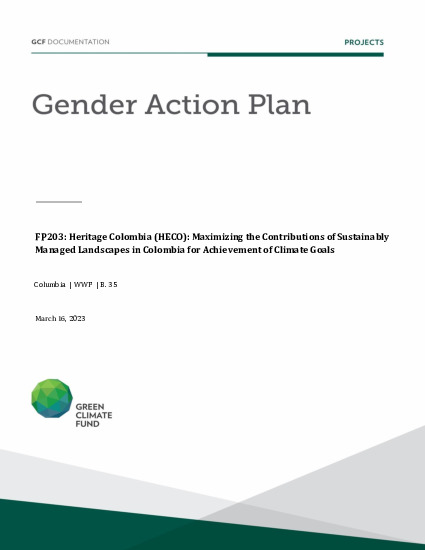 Document cover for Gender action plan for FP203: Heritage Colombia (HECO): Maximizing the Contributions of Sustainably Managed Landscapes in Colombia for Achievement of Climate Goals