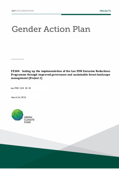 Document cover for Gender action plan for FP200: Scaling up the implementation of the Lao PDR Emission Reductions Programme through improved governance and sustainable forest landscape management (Project 2)