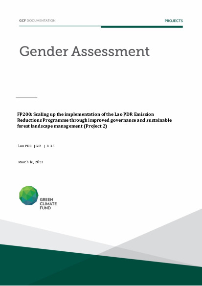 Document cover for  Gender assessment for FP200: Scaling up the implementation of the Lao PDR Emission Reductions Programme through improved governance and sustainable forest landscape management (Project 2)