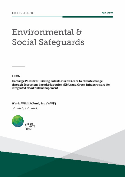 Document cover for Environmental and social safeguards (ESS) report for FP207: Recharge Pakistan: Building Pakistan’s resilience to climate change through Ecosystem-based Adaptation (EbA) and Green Infrastructure for integrated flood risk management