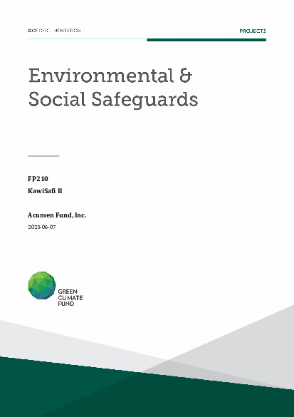 Document cover for Environmental and social safeguards (ESS) report for FP210: KawiSafi II