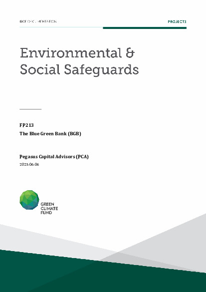 Document cover for Environmental and social safeguards (ESS) report for FP213: The Blue Green Bank (BGB)