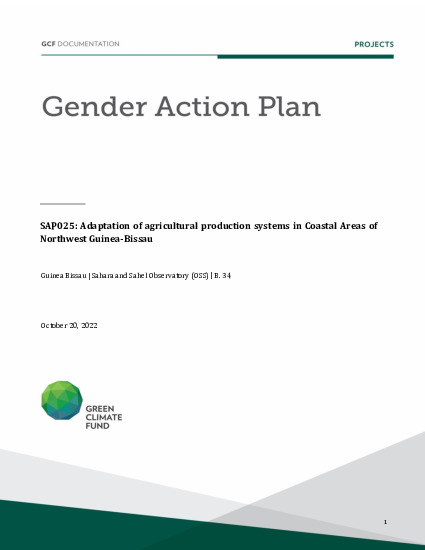 Document cover for Gender action plan for SAP025: Adaptation of agricultural production systems in Coastal Areas of Northwest Guinea-Bissau