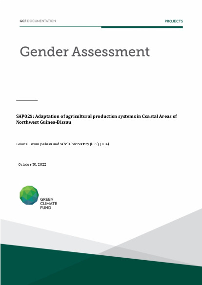 Document cover for Gender assessment for SAP0025: Adaptation of agricultural production systems in Coastal Areas of Northwest Guinea-Bissau