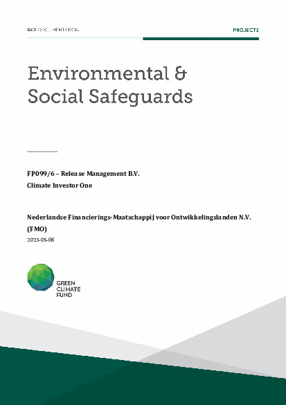 Document cover for Environmental and social safeguards (ESS) report for FP099: Climate Investor One - Release Management B.V.