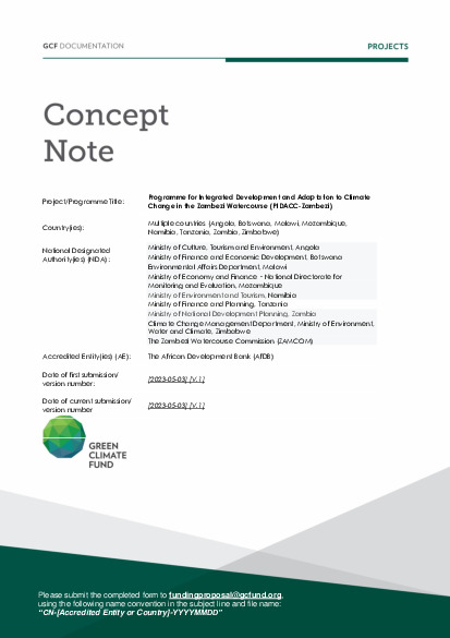 Document cover for Programme for Integrated Development and Adaptation to Climate Change in the Zambezi Watercourse (PIDACC-Zambezi)