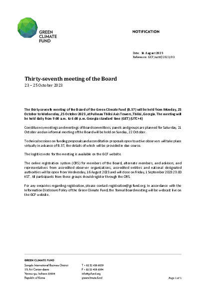 Document cover for Thirty-seventh meeting of the Board