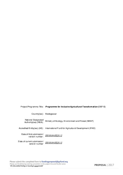 Document cover for Programme for Inclusive Agricultural Transformation (DEFIS)