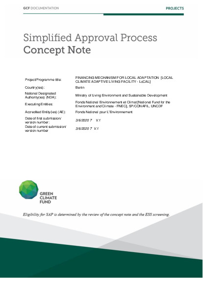 Download LOCAL CLIMATE ADAPTIVE LIVING FACILITY – LoCAL (MECANISME DE FINANCEMENT DE L’ADAPTATION AU NIVEAU LOCAL) Document cover for LOCAL CLIMATE ADAPTIVE LIVING FACILITY – LoCAL (MECANISME DE FINANCEMENT DE L’ADAPTATION AU NIVEAU LOCAL)