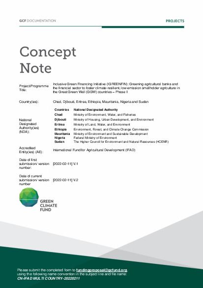 Document cover for Inclusive Green Financing Initiative (IGREENFIN): Greening agricultural banks and the financial sector to foster climate-resilient, low-emission smallholder agriculture in the Great Green Wall (GGW) countries – Phase II