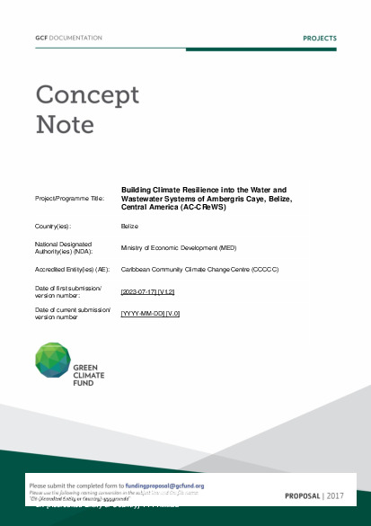 Document cover for Building Climate Resilience into the Water and Wastewater Systems of Ambergris Caye, Belize, Central America (AC-CReWS)