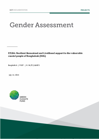 Document cover for  Gender assessment for FP206: Resilient Homestead and Livelihood support to the vulnerable coastal people of Bangladesh (RHL)