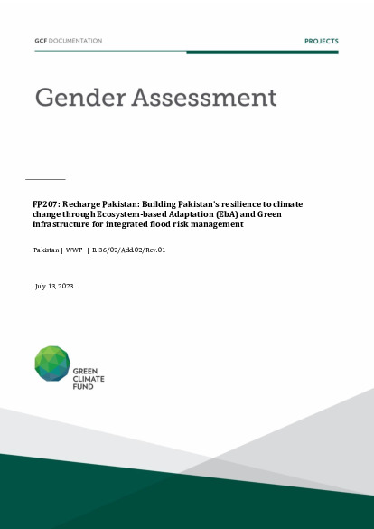 Document cover for  Gender assessment for FP207: Recharge Pakistan: Building Pakistan’s resilience to climate change through Ecosystem-based Adaptation (EbA) and Green Infrastructure for integrated flood risk management