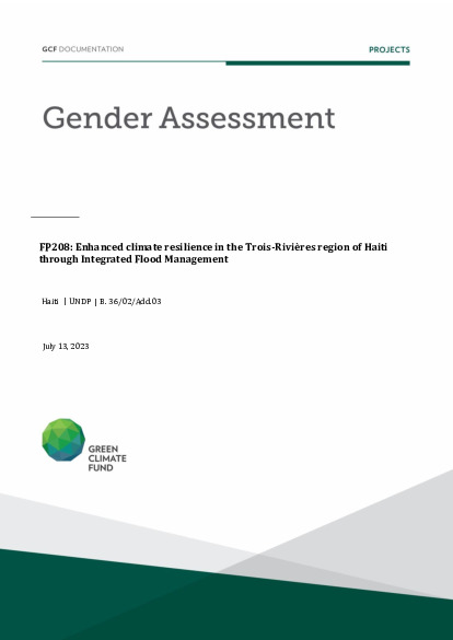 Document cover for  Gender assessment for FP208: Enhanced climate resilience in the Trois-Rivières region of Haiti through Integrated Flood Management
