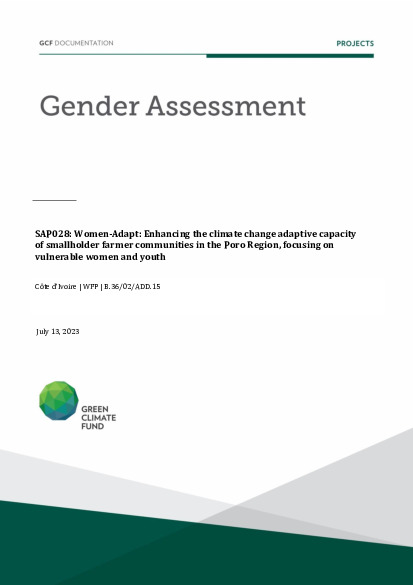 Document cover for  Gender assessment for SAP028: Women-Adapt: Enhancing the climate change adaptive capacity of smallholder farmer communities in the Poro Region, focusing on vulnerable women and youth