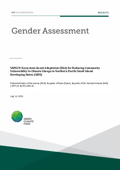 Document cover for  Gender assessment for SAP029: Ecosystem-based Adaptation (EbA) for Reducing Community Vulnerability to Climate Change in Northern Pacific Small Island Developing States (SIDS)