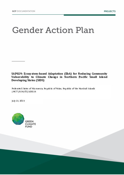 Document cover for Gender action plan for SAP029: Ecosystem-based Adaptation (EbA) for Reducing Community Vulnerability to Climate Change in Northern Pacific Small Island Developing States (SIDS)