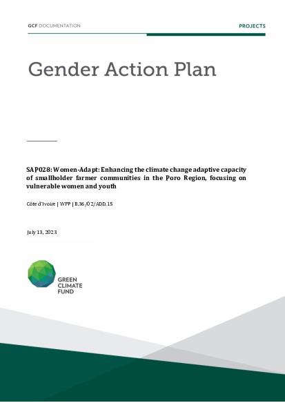 Document cover for Gender action plan for SAP028: Women-Adapt: Enhancing the climate change adaptive capacity of smallholder farmer communities in the Poro Region, focusing on vulnerable women and youth