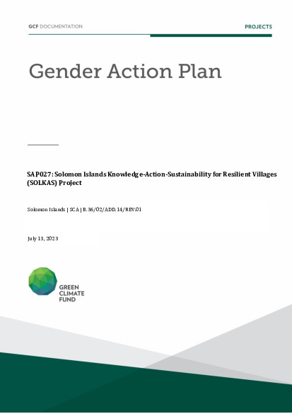 Document cover for Gender action plan for SAP027: Solomon Islands Knowledge-Action-Sustainability for Resilient Villages (SOLKAS) Project