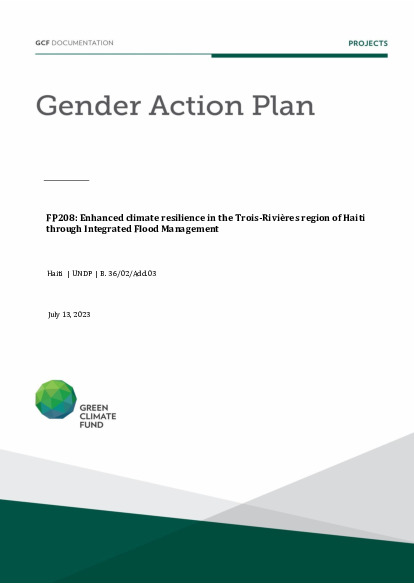 Document cover for Gender action plan for FP208: Enhanced climate resilience in the Trois-Rivières region of Haiti through Integrated Flood Management