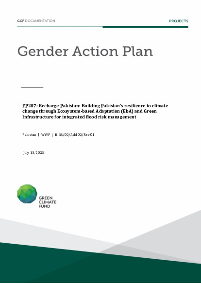 Document cover for Gender action plan for FP207: Recharge Pakistan: Building Pakistan’s resilience to climate change through Ecosystem-based Adaptation (EbA) and Green Infrastructure for integrated flood risk management