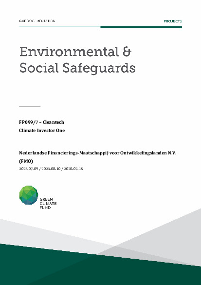 Document cover for Environmental and social safeguards (ESS) report for FP099: Climate Investor One - Cleantech