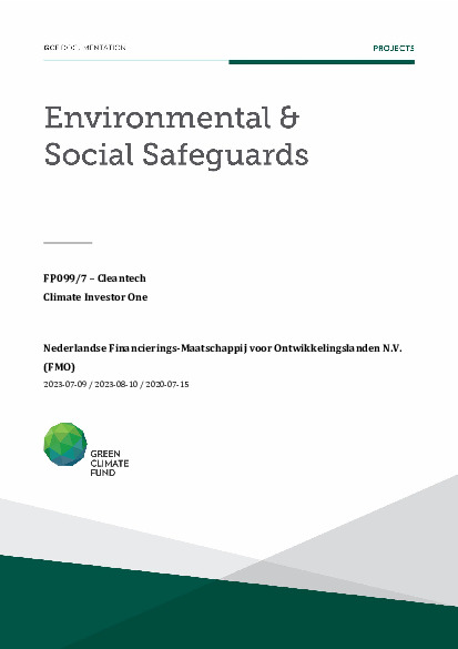 Download Environmental and social safeguards (ESS) report for FP099: Climate Investor One - Cleantech Document cover for Environmental and social safeguards (ESS) report for FP099: Climate Investor One - Cleantech