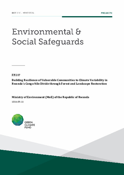 Download Environmental and social safeguards (ESS) report for FP217: Building Resilience of Vulnerable Communities to Climate Variability in Rwanda’s Congo Nile Divide through Forest and Landscape Restoration Document cover for Environmental and social safeguards (ESS) report for FP217: Building Resilience of Vulnerable Communities to Climate Variability in Rwanda’s Congo Nile Divide through Forest and Landscape Restoration