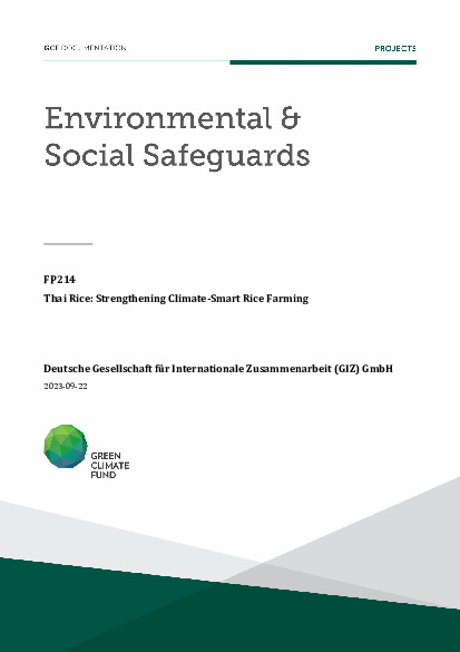 Document cover for Environmental and social safeguards (ESS) report for FP214: Thai Rice: Strengthening Climate-Smart Rice Farming