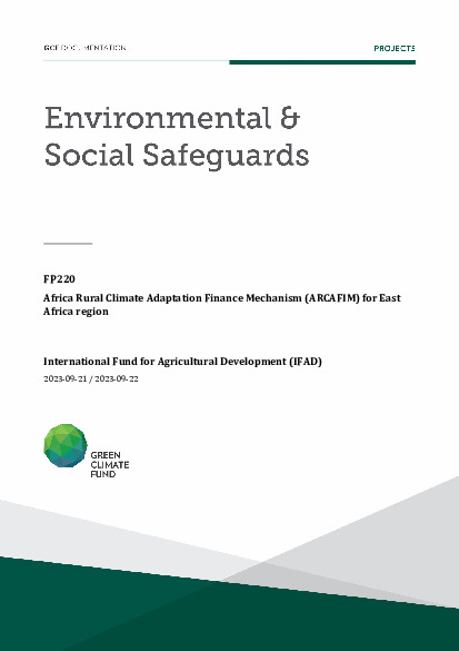 Document cover for Environmental and social safeguards (ESS) report for FP220: Africa Rural Climate Adaptation Finance Mechanism (ARCAFIM) for East Africa region