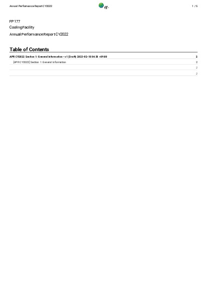 Document cover for 2022 Annual Performance Report for FP177:Cooling Facility