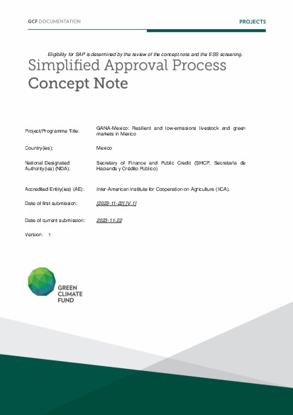 Document cover for GANA-Mexico: Resilient and low-emissions livestock and green markets in Mexico