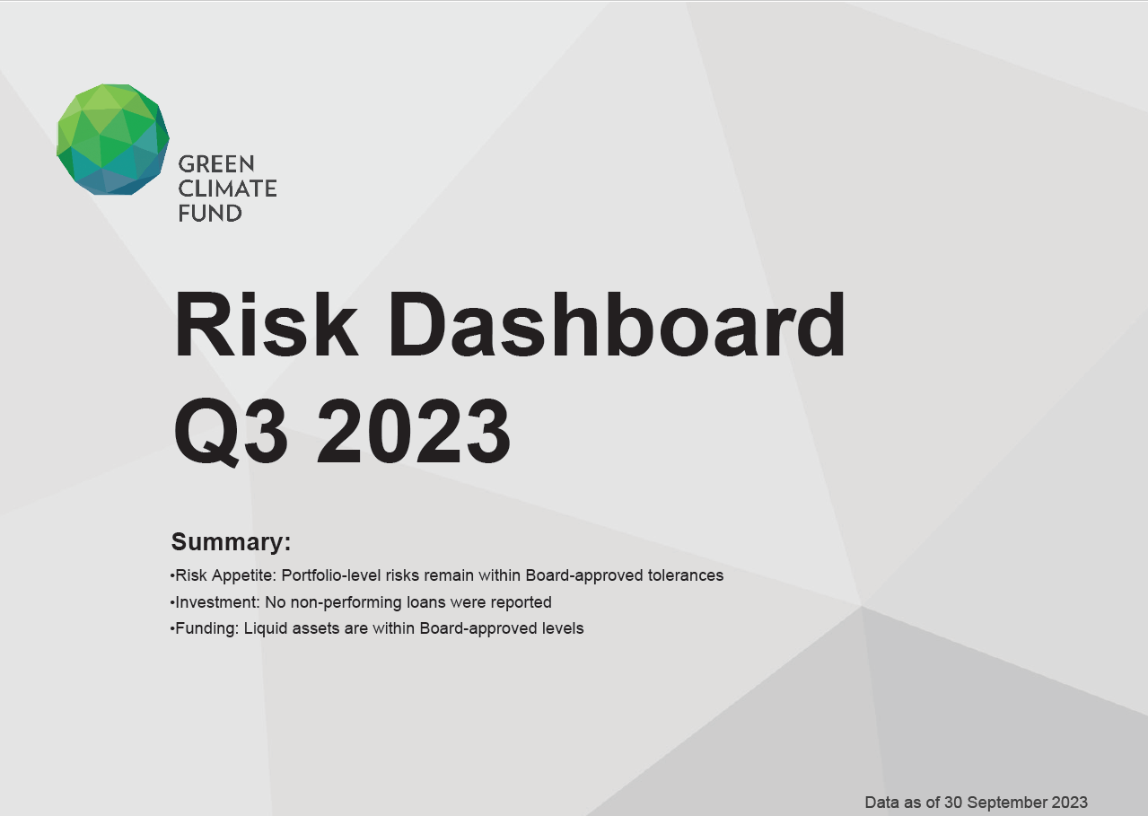 Document cover for GCF Risk Dashboard (Q3 2023)