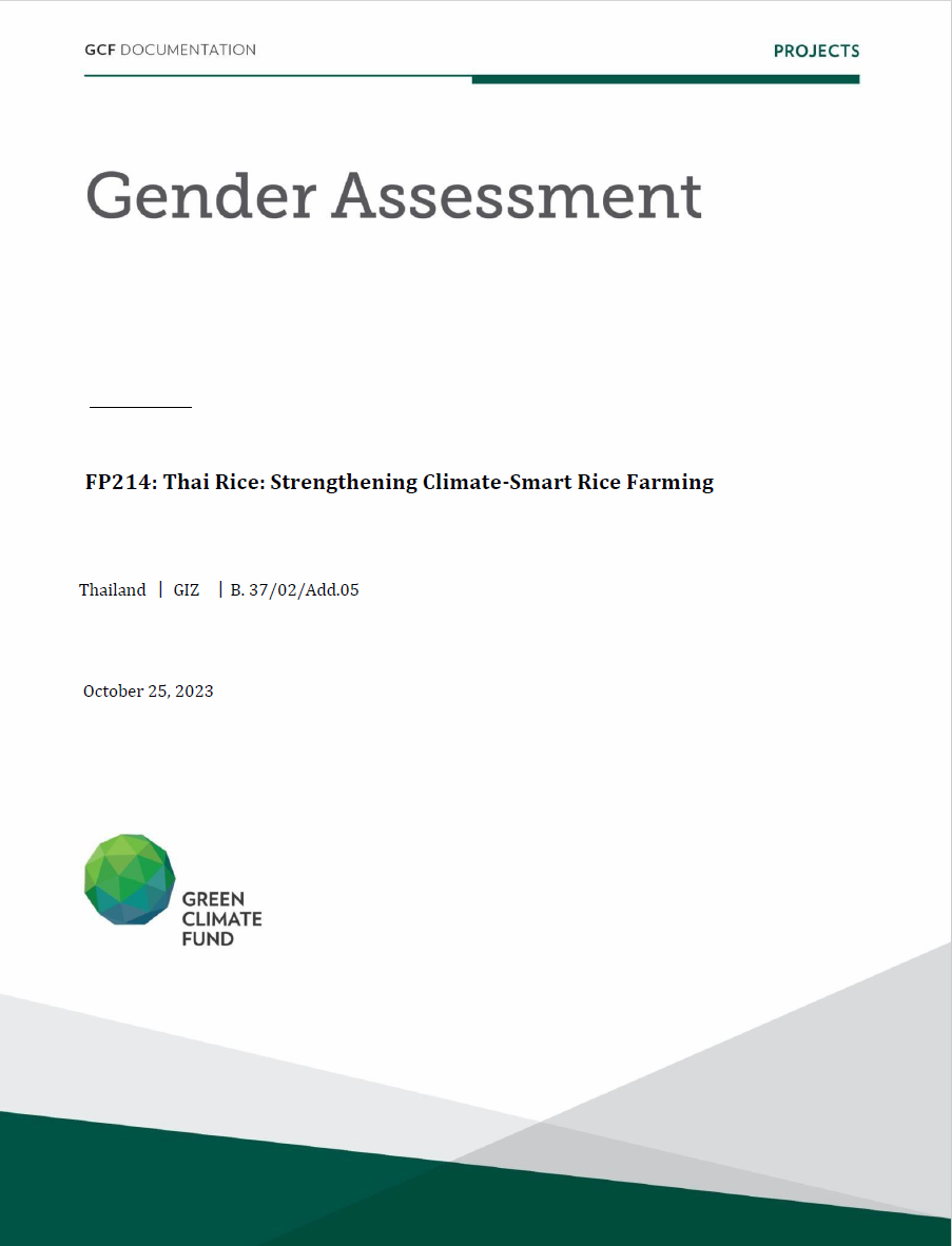 Document cover for Gender assessment for FP214: Thai Rice: strengthening climate-smart rice farming