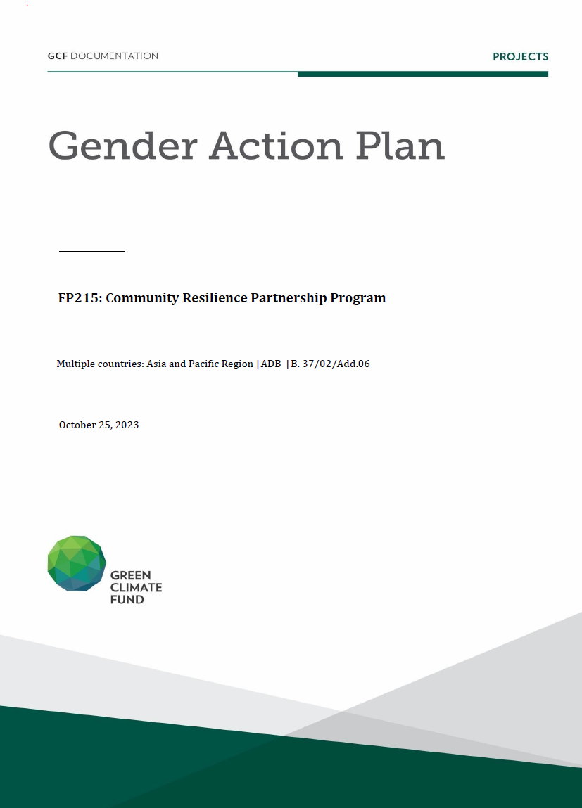 Document cover for Gender action plan FP215: Community Resilience Partnership Program