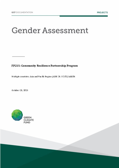 Document cover for  Gender assessment for FP215: Community Resilience Partnership Program
