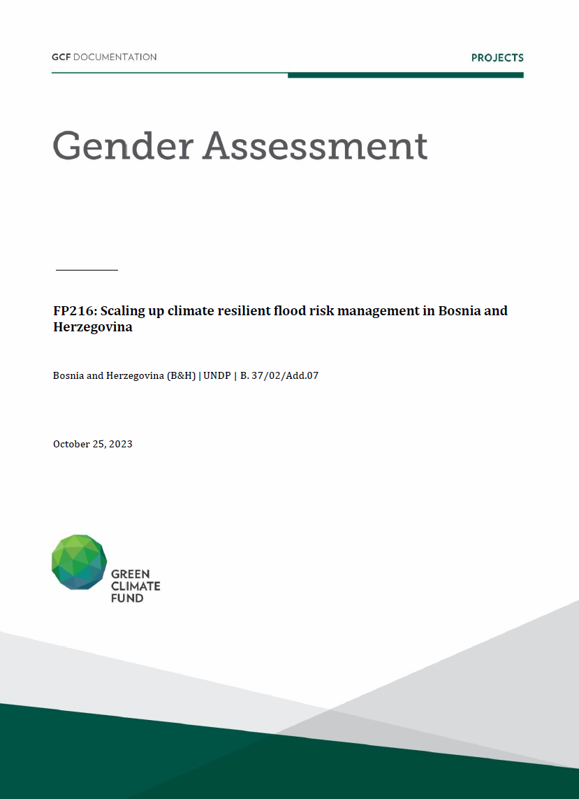 Document cover for  Gender assessment for FP216: Scaling up climate resilient flood risk management in Bosnia and Herzegovina