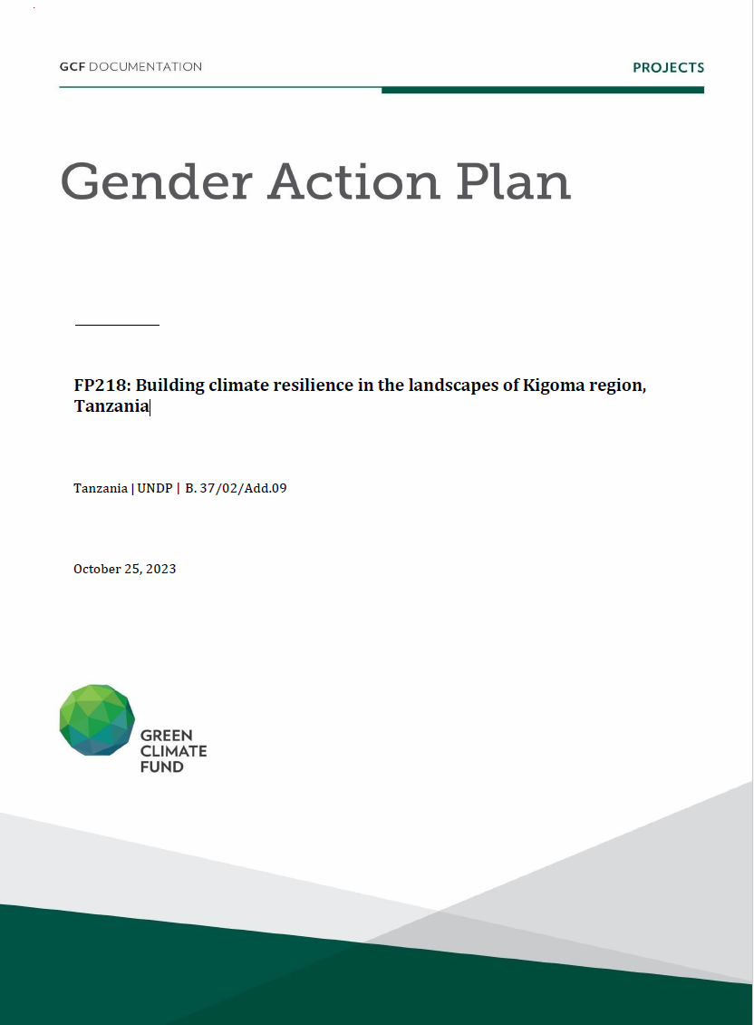 Document cover for Gender action plan for FP218: Building climate resilience in the landscapes of Kigoma region, Tanzania