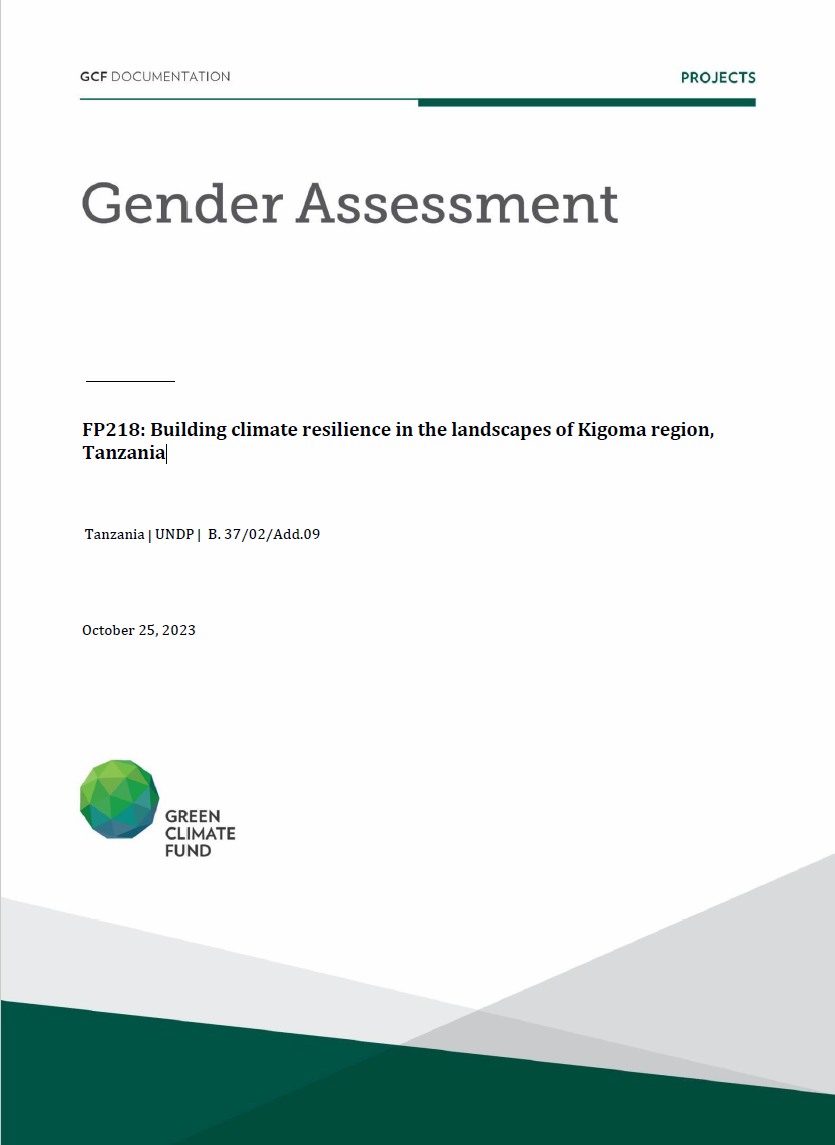 Document cover for  Gender assessment for FP218: Building climate resilience in the landscapes of Kigoma region, Tanzania