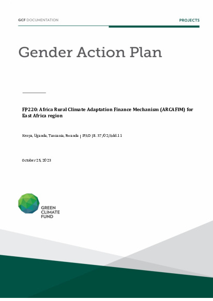 Document cover for Gender action plan for FP220: Africa Rural Climate Adaptation Finance Mechanism (ARCAFIM) for East Africa region