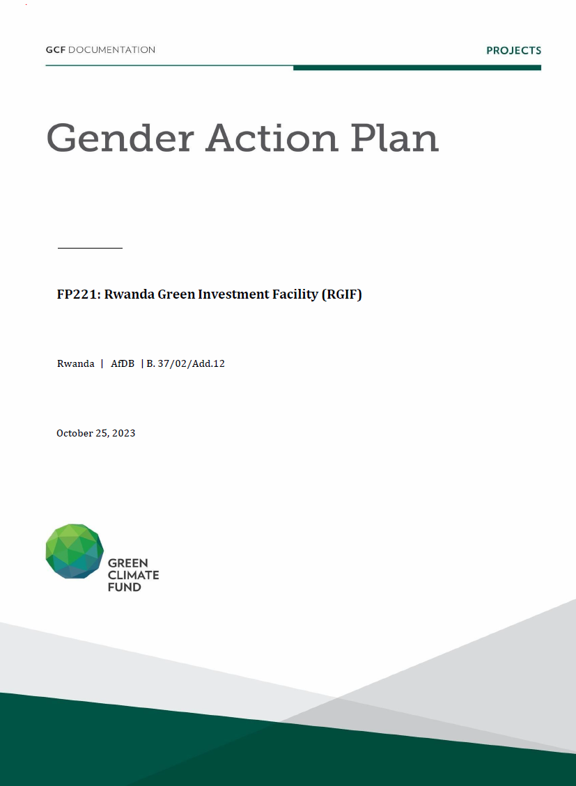 Document cover for Gender action plan for FP221: Rwanda Green Investment Facility (RGIF)