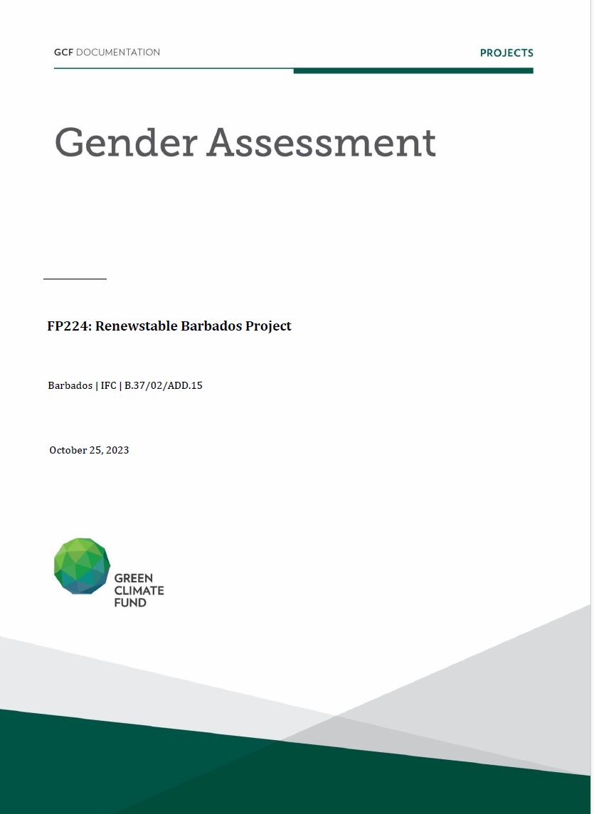 Document cover for Gender assessment for FP224: Renewstable Barbados Project